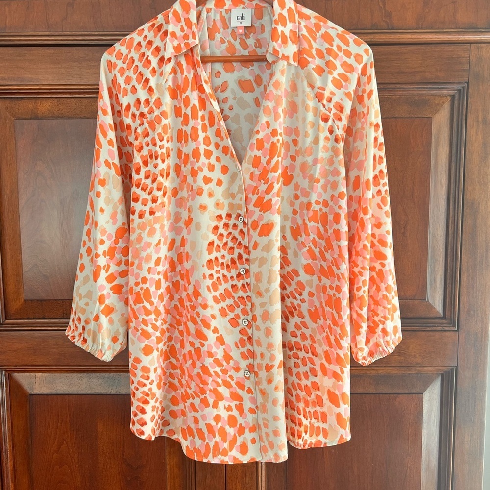 CAbi Go-To Orange and White Button Down Top - Picture 2 of 10